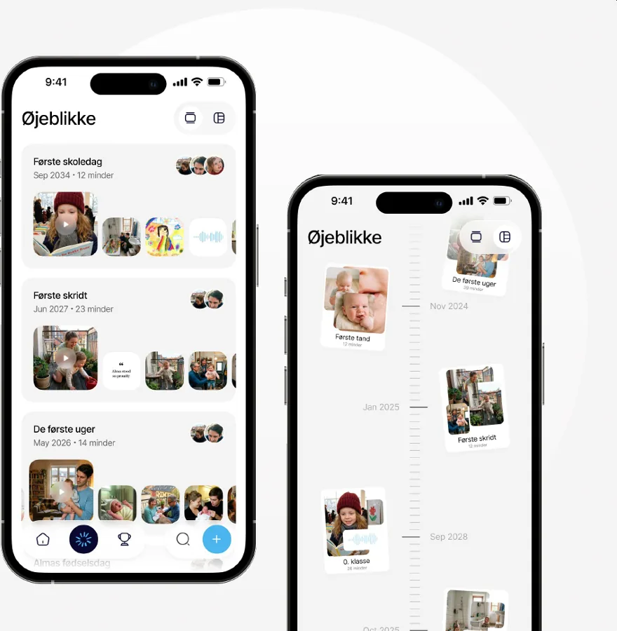 TimeKube app — moments feed and family timeline